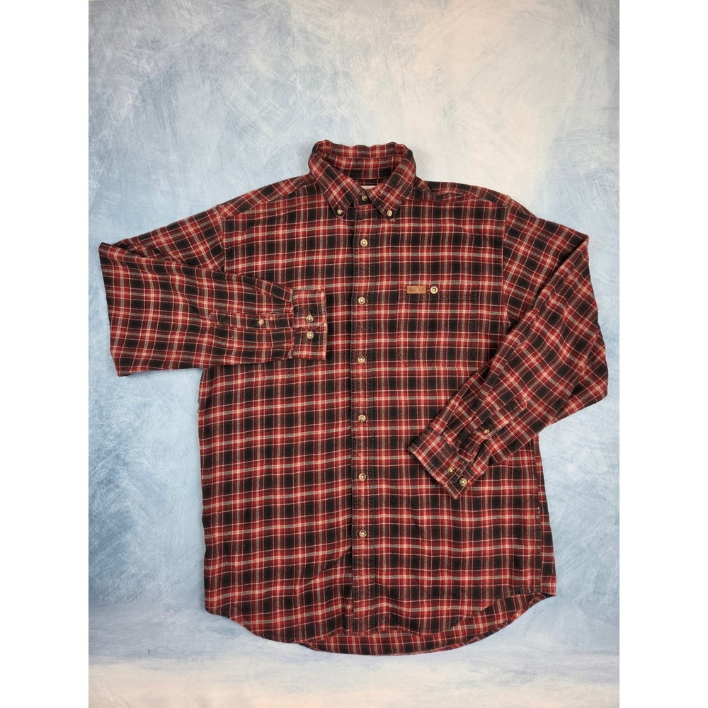 Carhartt Men's Flannel Shirt M Dark Red Plaid Cotton Workwear Button Down S199